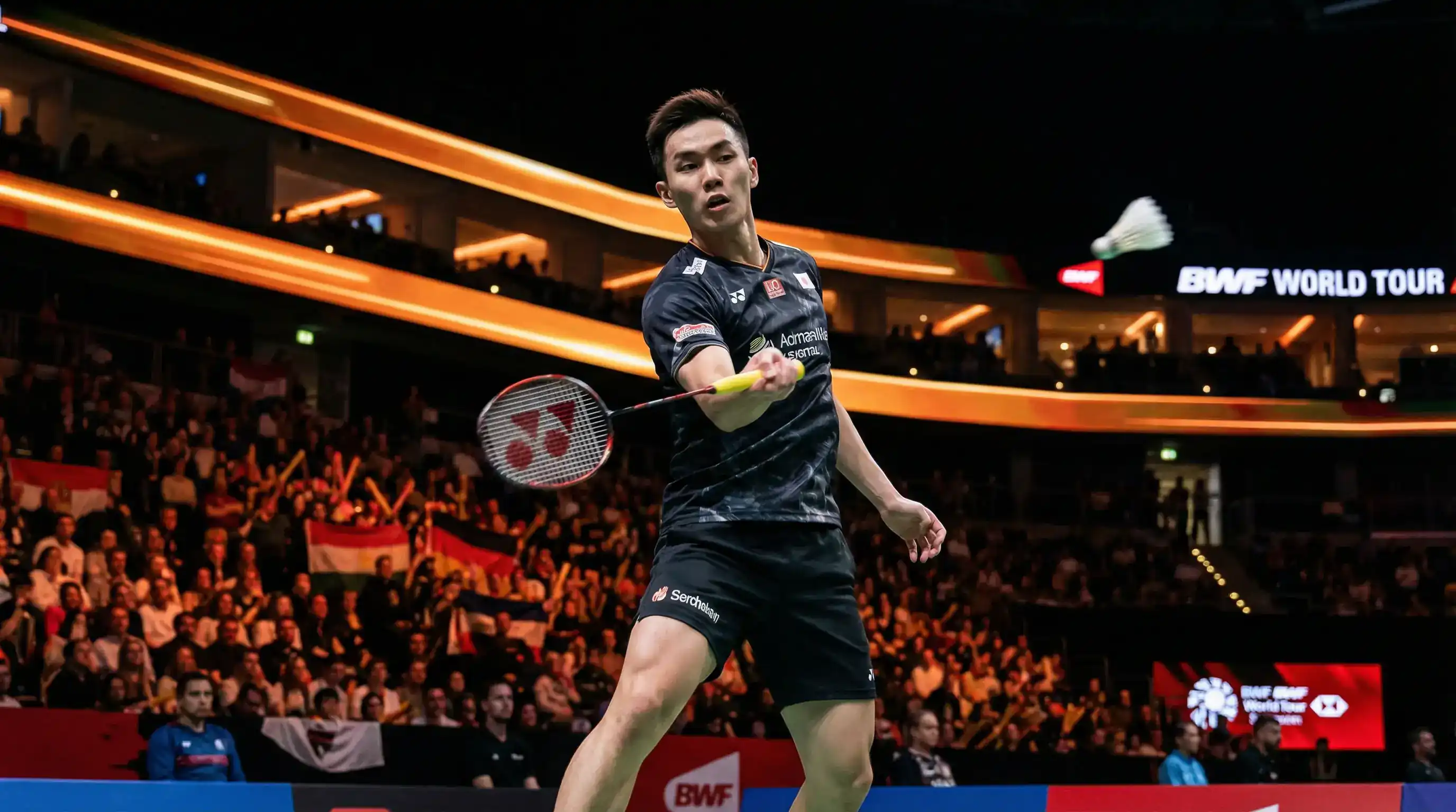 Badminton-Spieler beim Smash während eines BWF World Tour Turniers